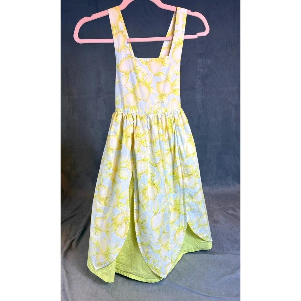 Talbots Girls Yellow Blue Lemon Print Pinafore Dress Petticoats Easter Wedding 7